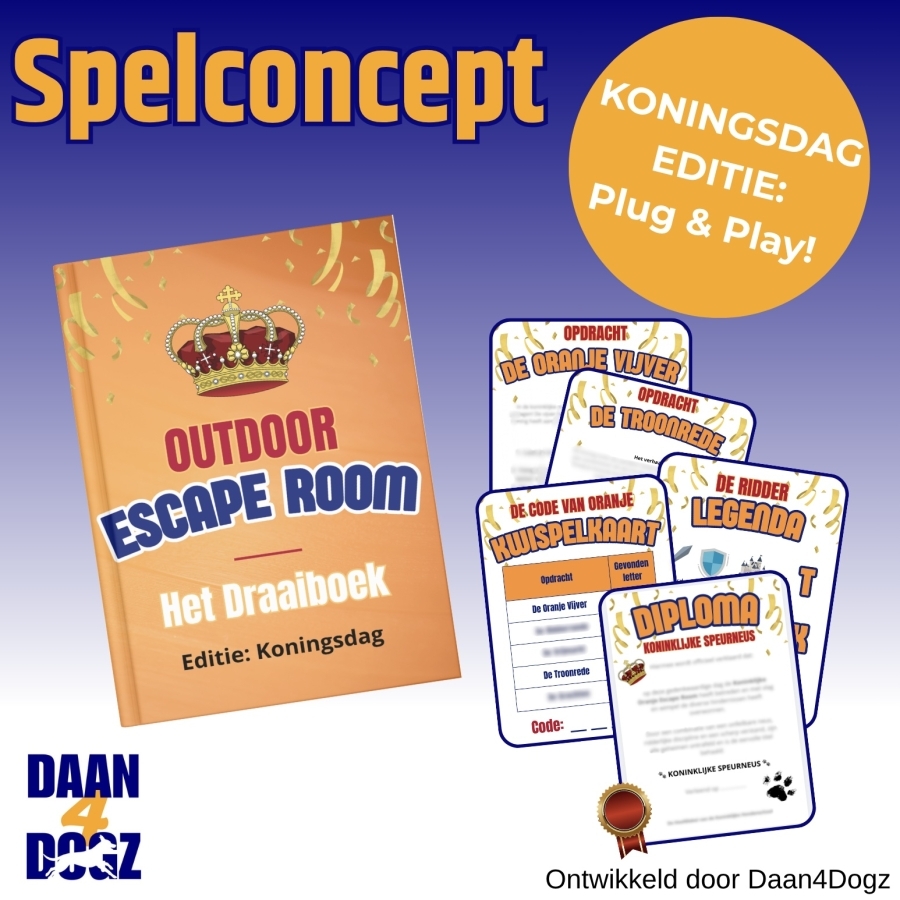 Spelconcept voor Hondenprofessionals! Outdoor Escape Room - Koningsdag editie