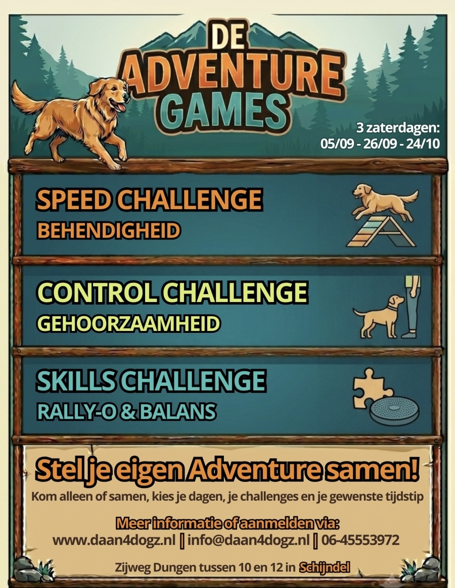NIEUW: De Adventure Games! 5 SEPT - 26 SEPT - 24 OKT